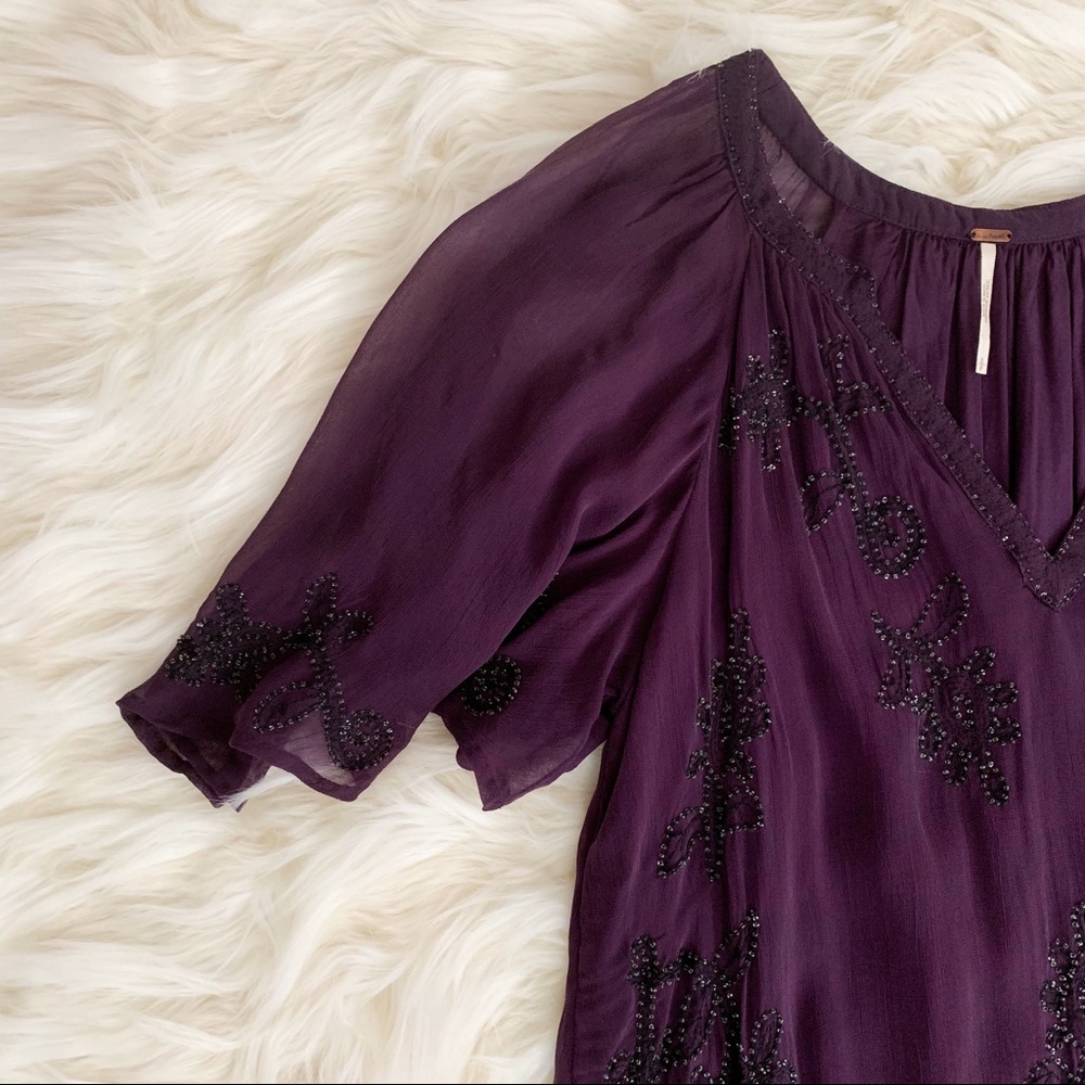Free People Purple Mini Dress with Black Embellishments